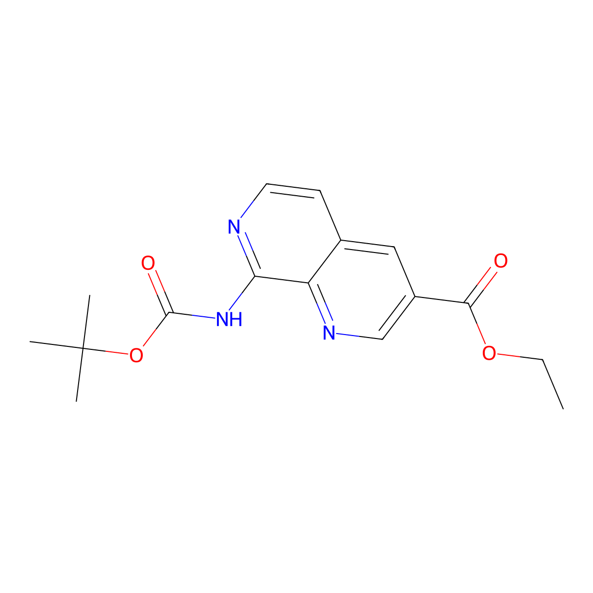 Ethyl 8-((tert-butoxycarbonyl)amino)-1,7-naphthyridine-3-carboxylate molecular structure, CAS 2410309-58-7