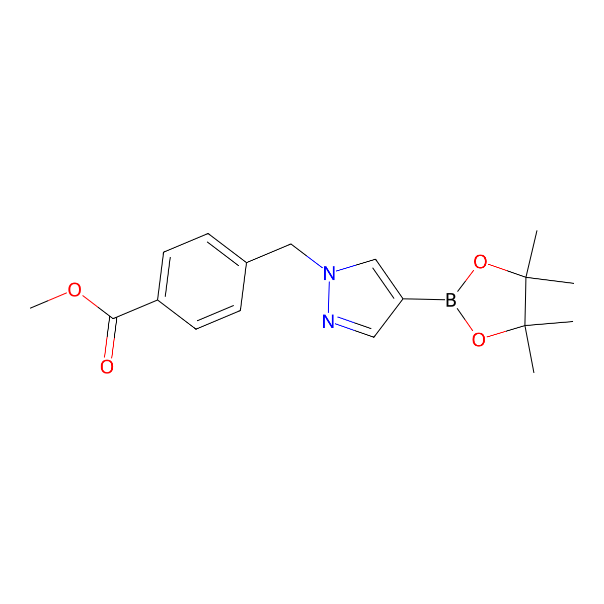4-[4-(4,4,5,5-Tetramethyl-[1,3,2]dioxaborolan-2-yl)-pyrazol-1-ylmethyl]-benzoic acid methyl ester molecular structure, CAS 2410596-00-6