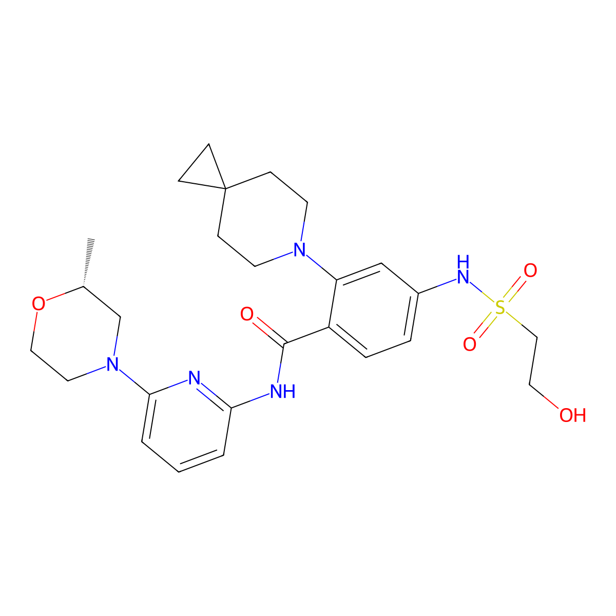 2-(6-azaspiro[2.5]octan-6-yl)-4-(2-hydroxyethylsulfonylamino)-N-[6-[(2R)-2-methylmorpholin-4-yl]-2-pyridinyl]benzamide molecular structure, CAS 2410796-89-1