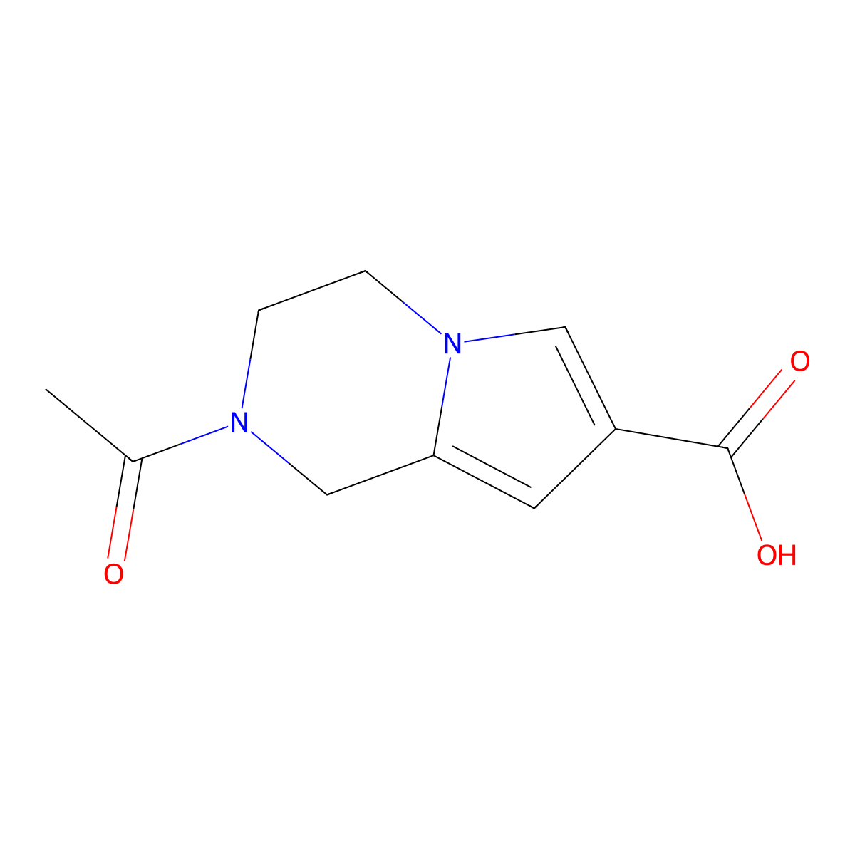 2-acetyl-1H,2H,3H,4H-pyrrolo[1,2-a]pyrazine-7-carboxylic acid molecular structure, CAS 2410797-27-0