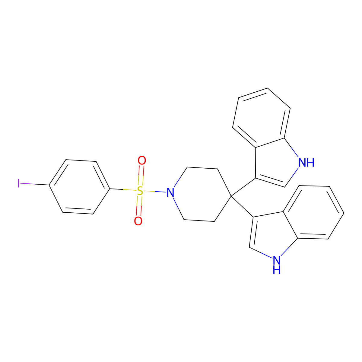 3,3'-(1-(4-Iodophenylsulfonyl)piperidine-4,4-diyl)bis(1H-indole) molecular structure, CAS 2410846-16-9