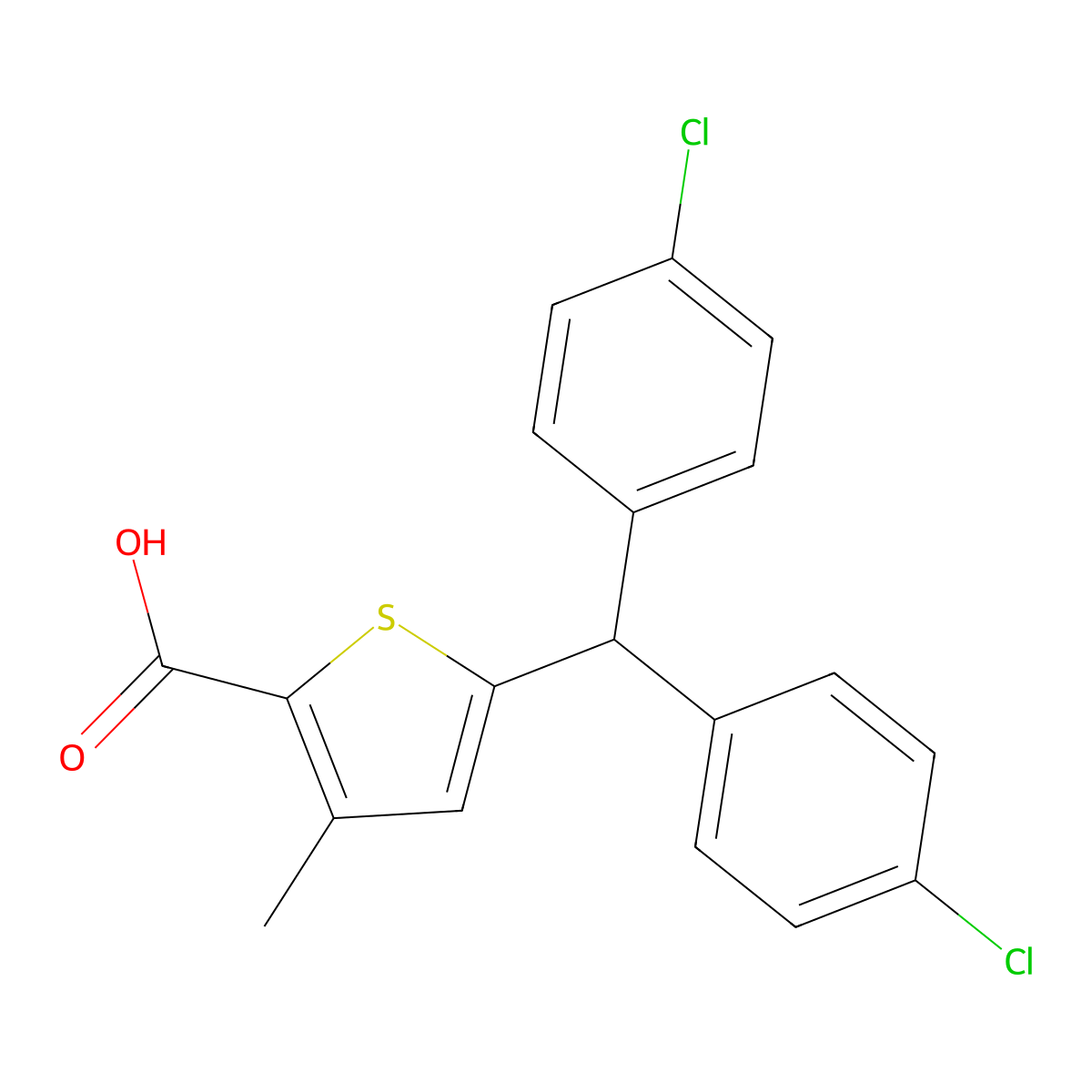 5-(Bis(4-chlorophenyl)methyl)-3-methylthiophene-2-carboxylic acid molecular structure, CAS 2410959-79-2