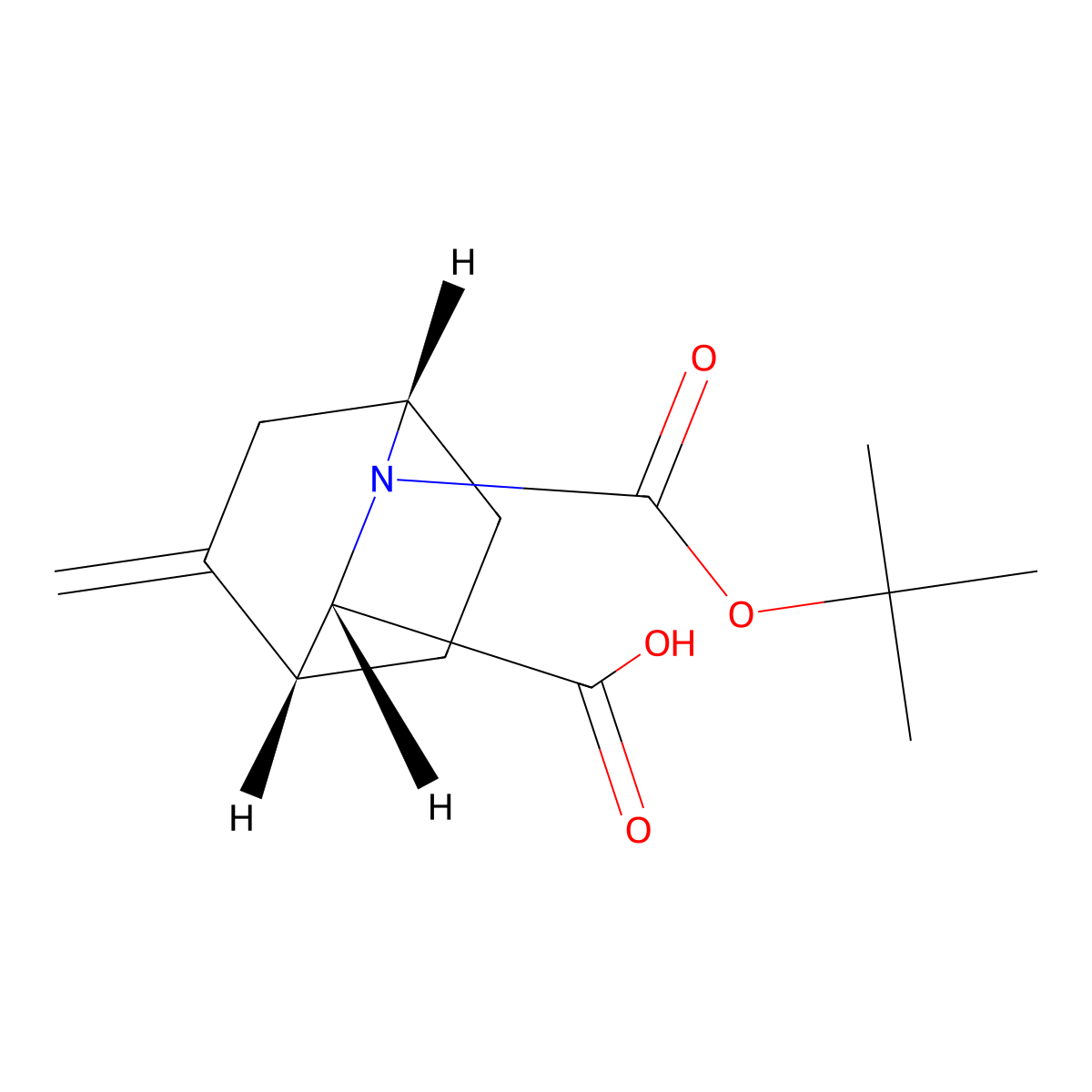 (1S,3S,4R)-2-tert-butoxycarbonyl-5-methylene-2-azabicyclo[2.2.2]octane-3-carboxylic acid molecular structure, CAS 2410984-39-1