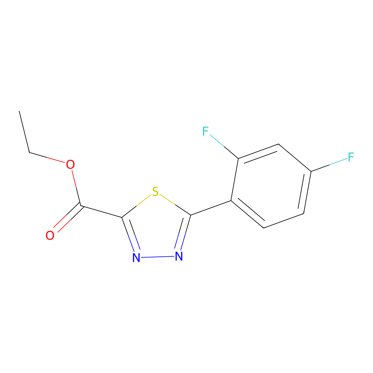 Ethyl 5-(2,4-difluorophenyl)-1,3,4-thiadiazole-2-carboxylate molecular structure, CAS 2410985-97-4