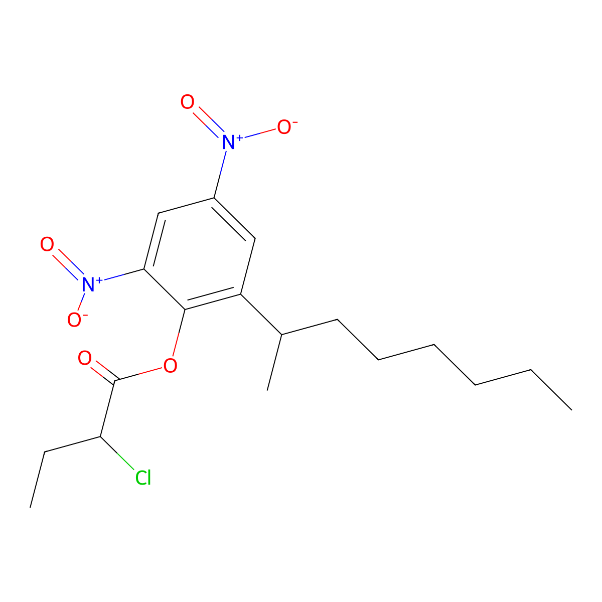 2,4-Dinitro-6-(octan-2-yl)phenyl 2-chlorobutanoate molecular structure, CAS 2411-01-0