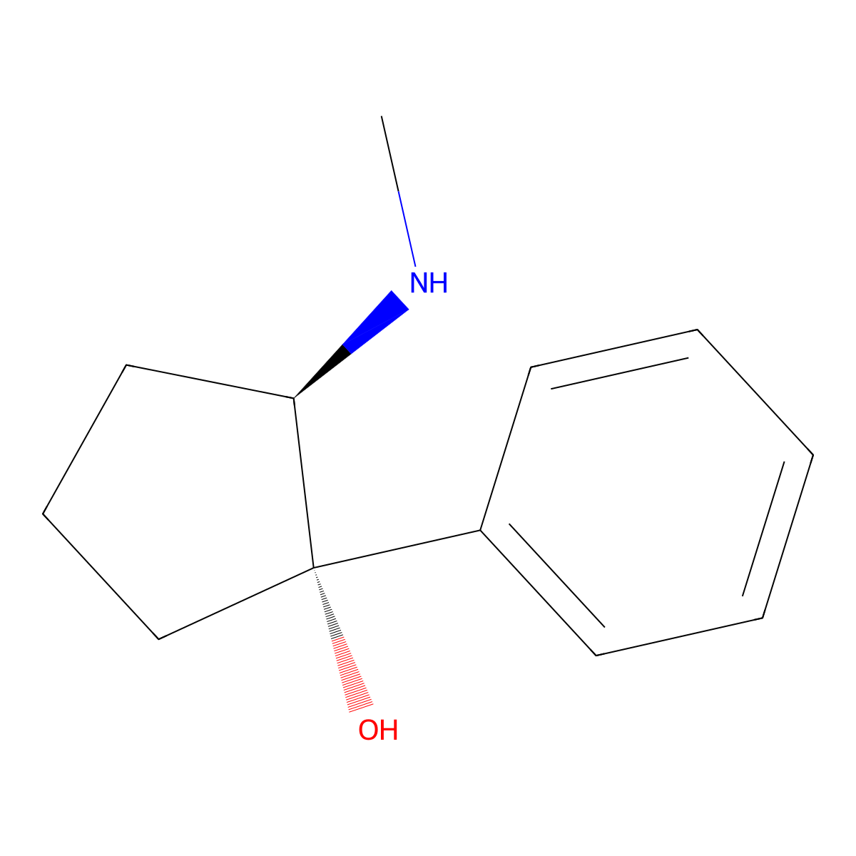 rac-(1R,2S)-2-(methylamino)-1-phenylcyclopentan-1-ol,cis molecular structure, CAS 2411178-14-6