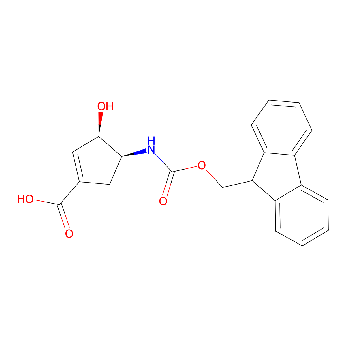 rac-(3R,4S)-4-({[(9H-fluoren-9-yl)methoxy]carbonyl}amino)-3-hydroxycyclopent-1-ene-1-carboxylicacid,cis molecular structure, CAS 2411178-84-0