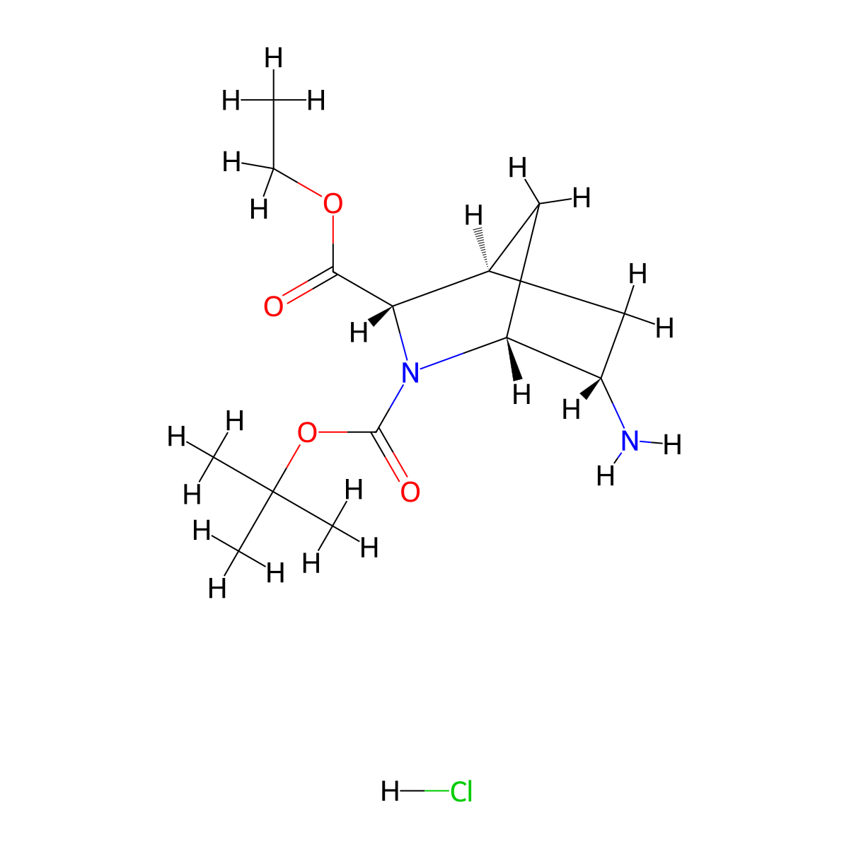 rac-2-tert-butyl 3-ethyl (1R,3S,4R,6S)-6-amino-2-azabicyclo(2.2.1)heptane-2,3-dicarboxylate hydrochloride molecular structure, CAS 2411179-05-8