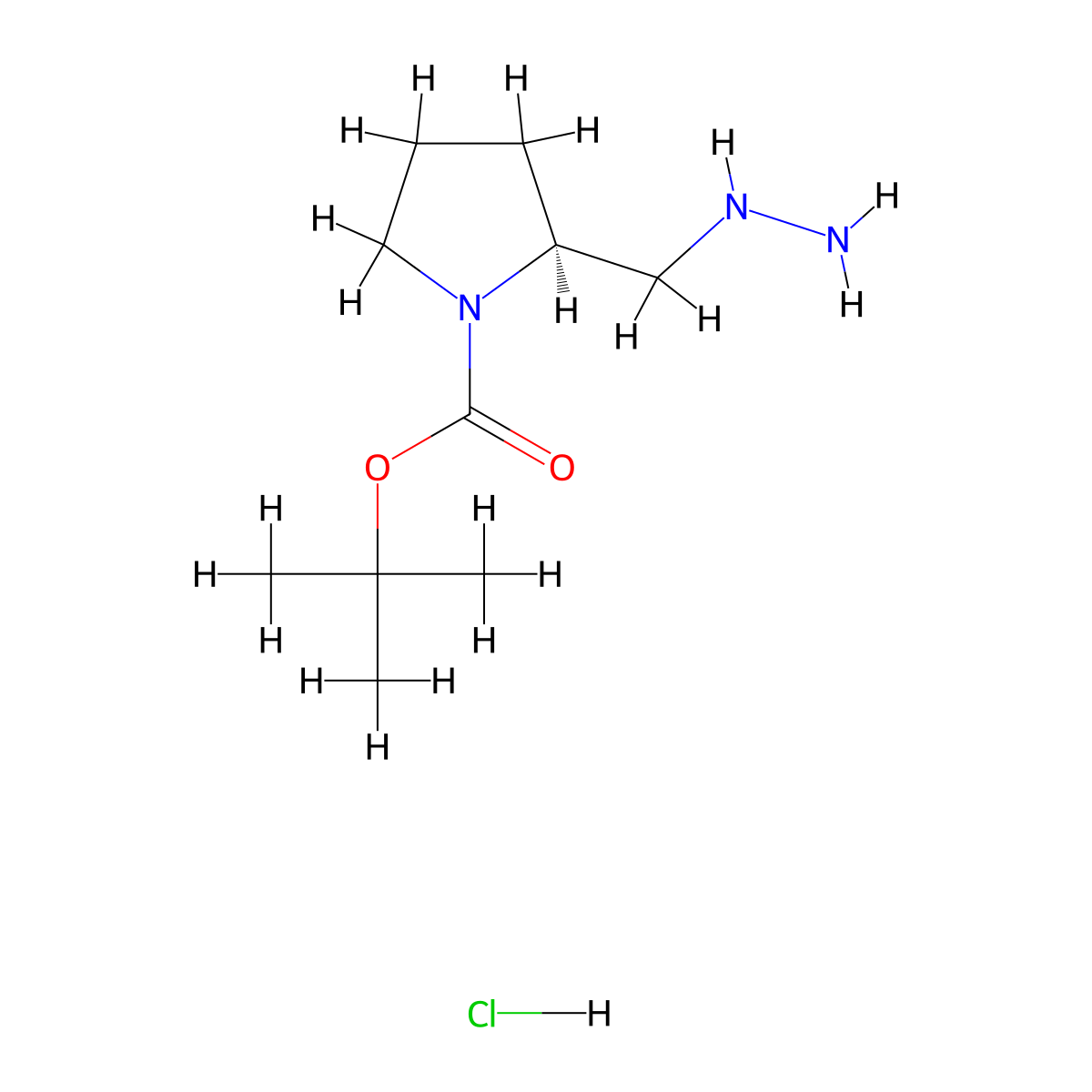 tert-butyl (2S)-2-(hydrazinylmethyl)pyrrolidine-1-carboxylate hydrochloride molecular structure, CAS 2411179-42-3