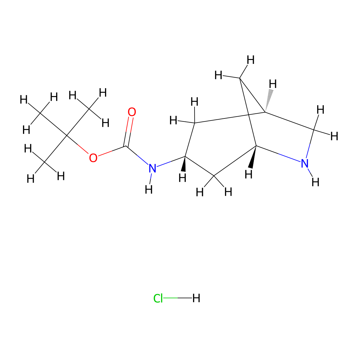rac-tert-butyl N-[(1R,3R,5S)-6-azabicyclo[3.2.1]octan-3-yl]carbamate hydrochloride molecular structure, CAS 2411179-93-4
