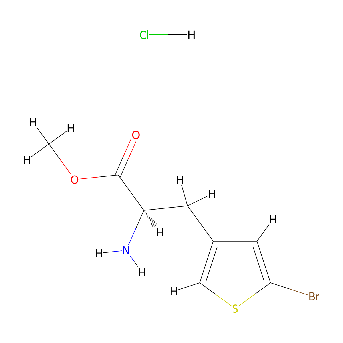 methyl (2R)-2-amino-3-(5-bromothiophen-3-yl)propanoate hydrochloride molecular structure, CAS 2411180-64-6