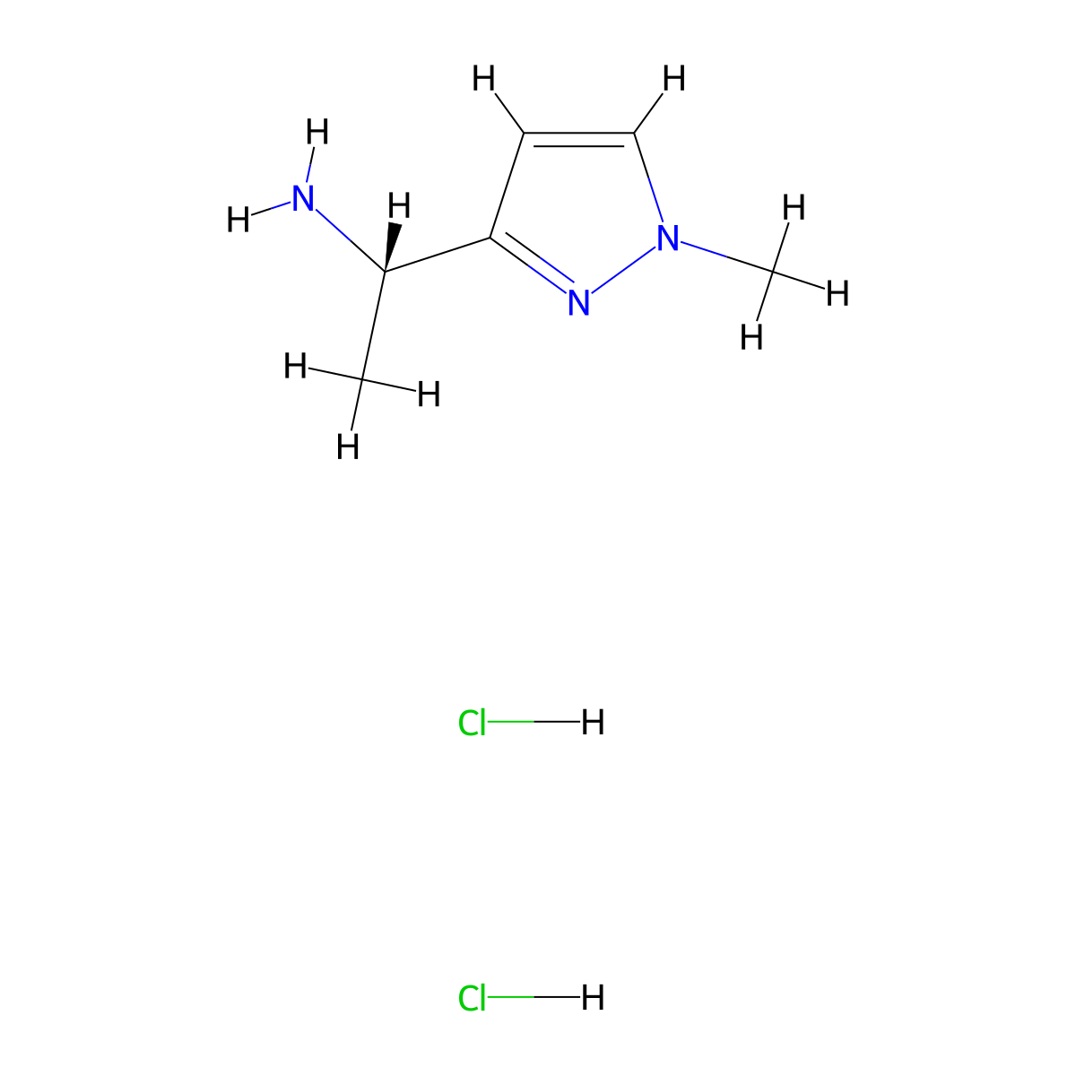 (1S)-1-(1-methyl-1H-pyrazol-3-yl)ethan-1-amine dihydrochloride molecular structure, CAS 2411180-82-8