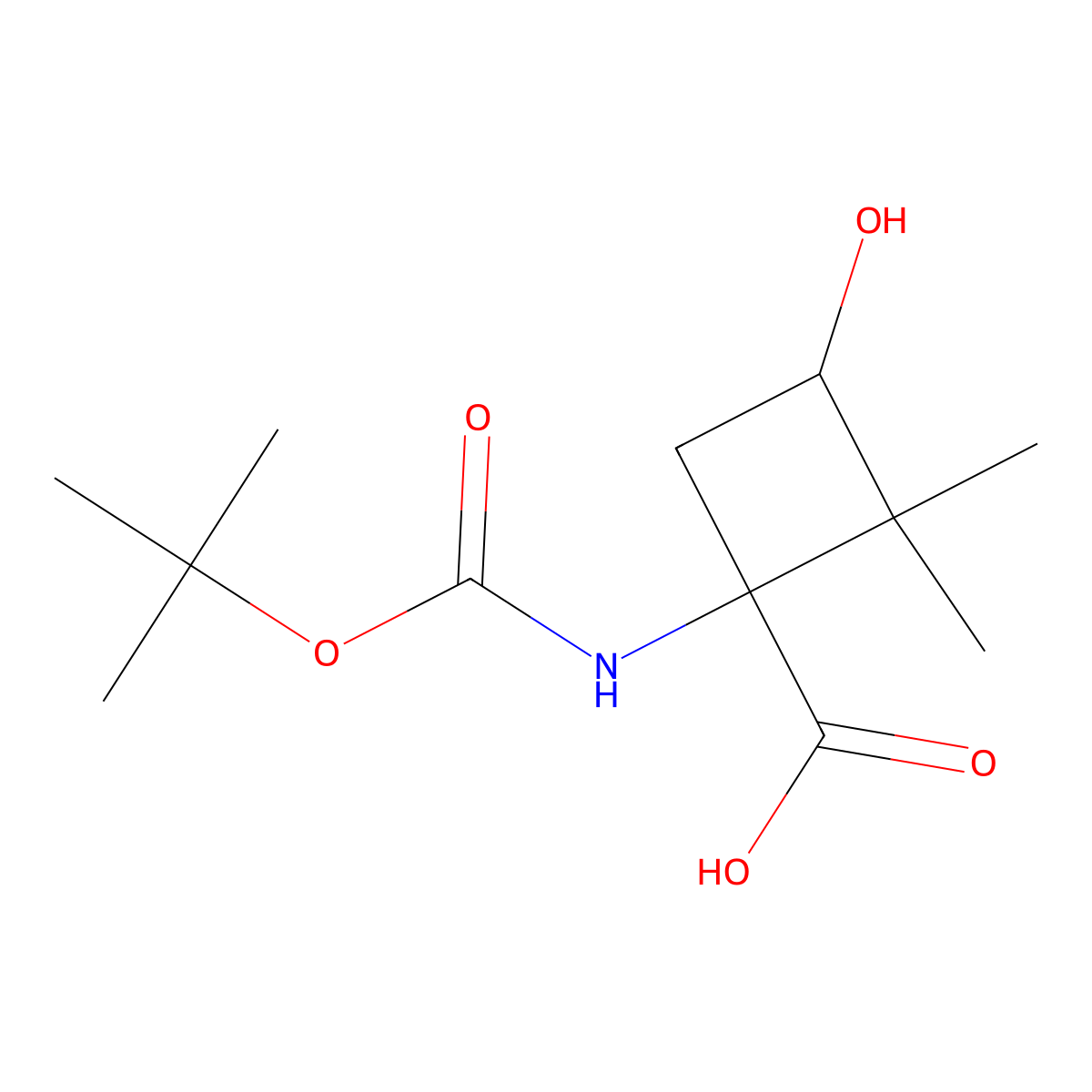 1-{[(Tert-butoxy)carbonyl]amino}-3-hydroxy-2,2-dimethylcyclobutane-1-carboxylicacid molecular structure, CAS 2411193-08-1