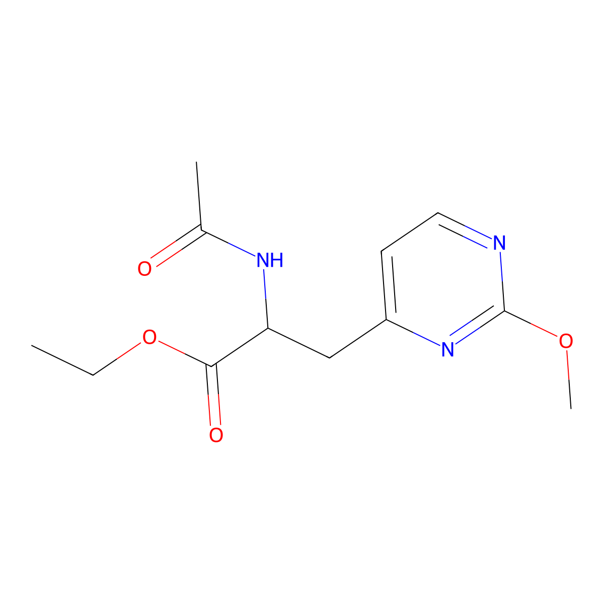 Ethyl 2-acetamido-3-(2-methoxypyrimidin-4-yl)propanoate molecular structure, CAS 2411193-29-6
