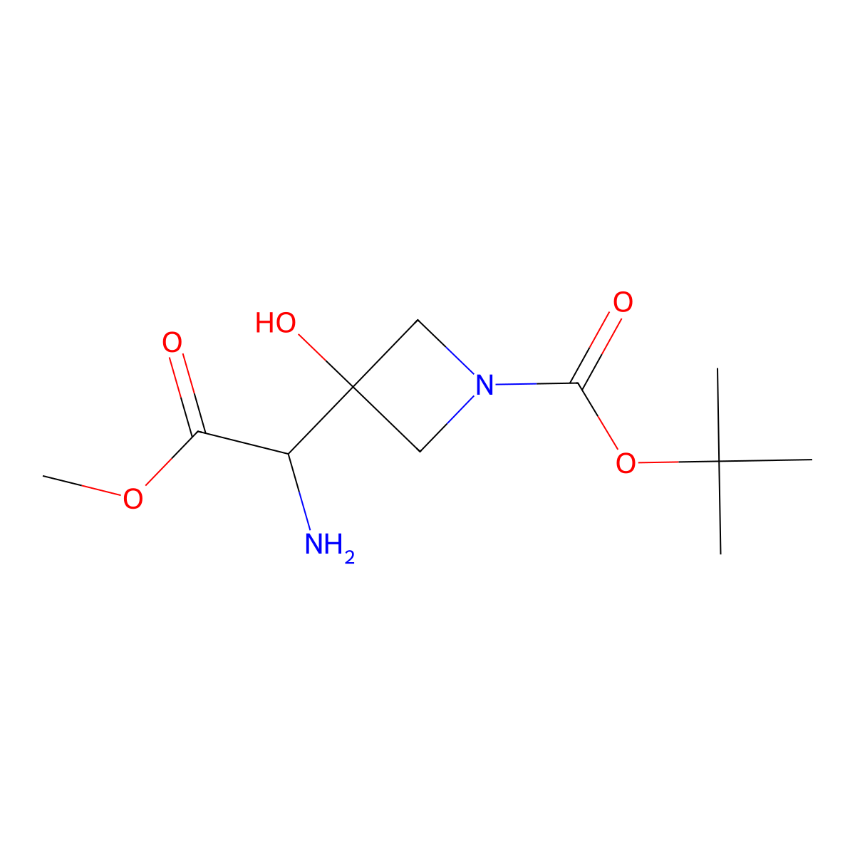 Tert-butyl 3-(1-amino-2-methoxy-2-oxoethyl)-3-hydroxyazetidine-1-carboxylate molecular structure, CAS 2411193-45-6
