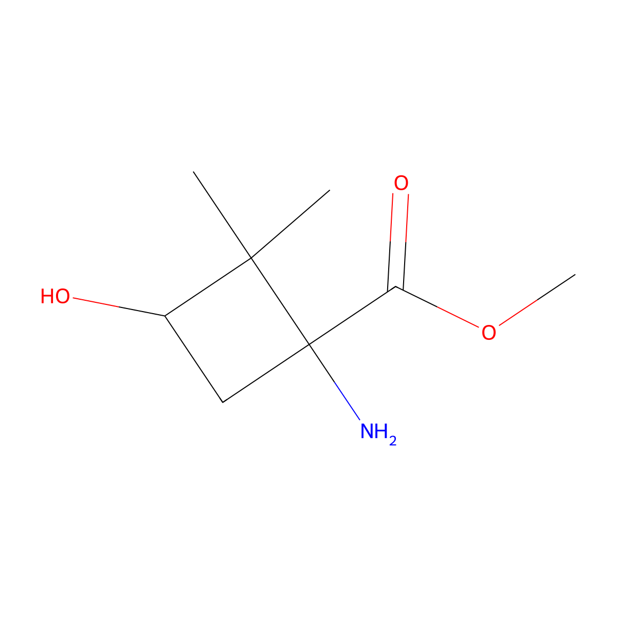 Methyl 1-amino-3-hydroxy-2,2-dimethylcyclobutane-1-carboxylate molecular structure, CAS 2411195-16-7