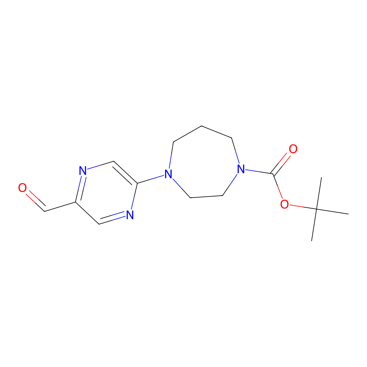 Tert-butyl 4-(5-formylpyrazin-2-yl)-1,4-diazepane-1-carboxylate molecular structure, CAS 2411199-58-9