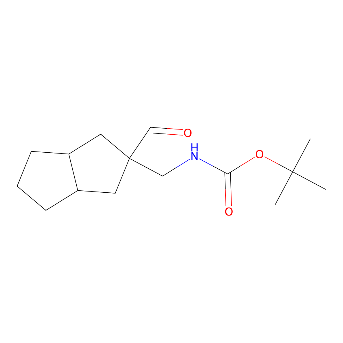 tert-butyl N-((2-formyl-octahydropentalen-2-yl)methyl)carbamate molecular structure, CAS 2411201-74-4