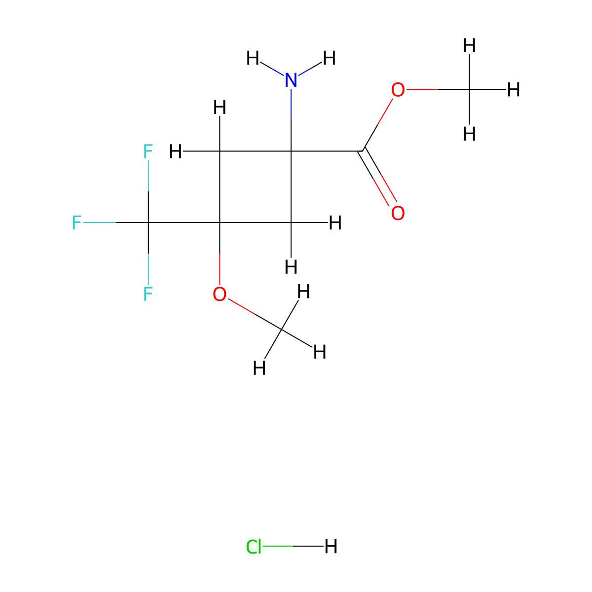 Methyl 1-amino-3-methoxy-3-(trifluoromethyl)cyclobutane-1-carboxylate hydrochloride molecular structure, CAS 2411217-02-0