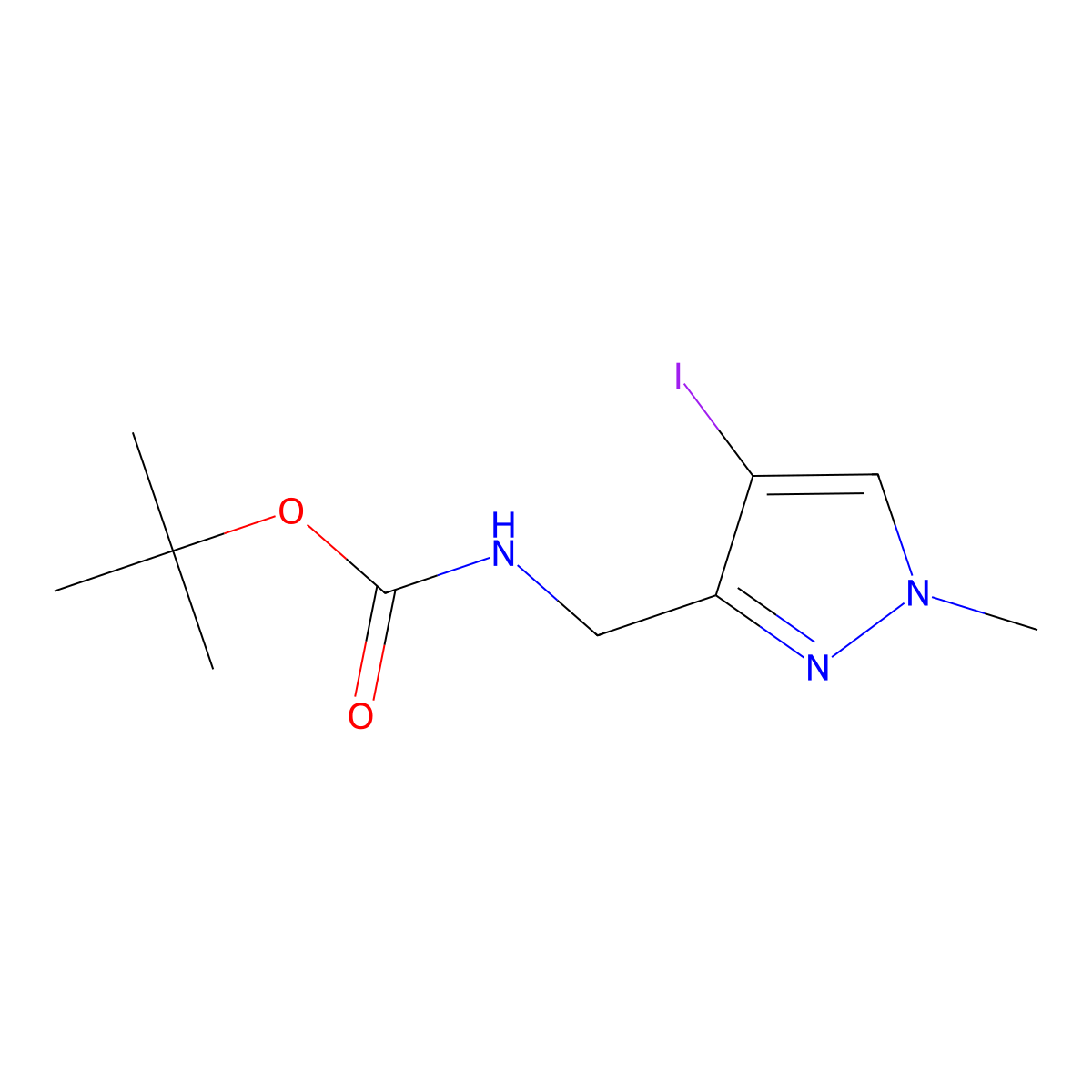tert-butyl N-[(4-iodo-1-methyl-1H-pyrazol-3-yl)methyl]carbamate molecular structure, CAS 2411217-21-3