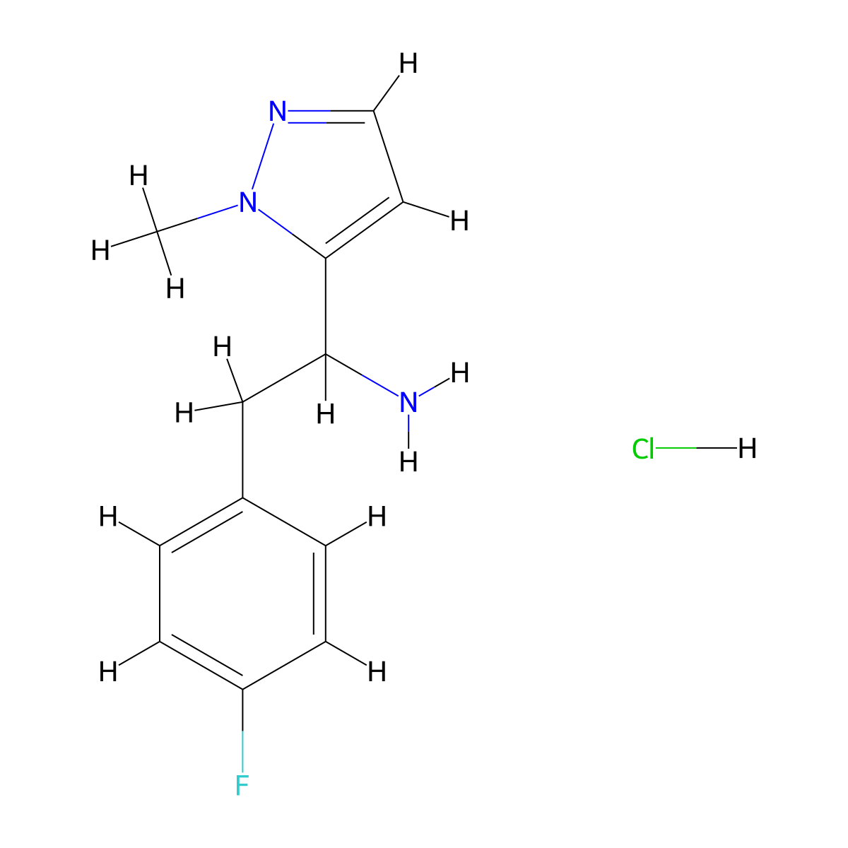 2-(4-fluorophenyl)-1-(1-methyl-1H-pyrazol-5-yl)ethan-1-amine hydrochloride molecular structure, CAS 2411220-61-4