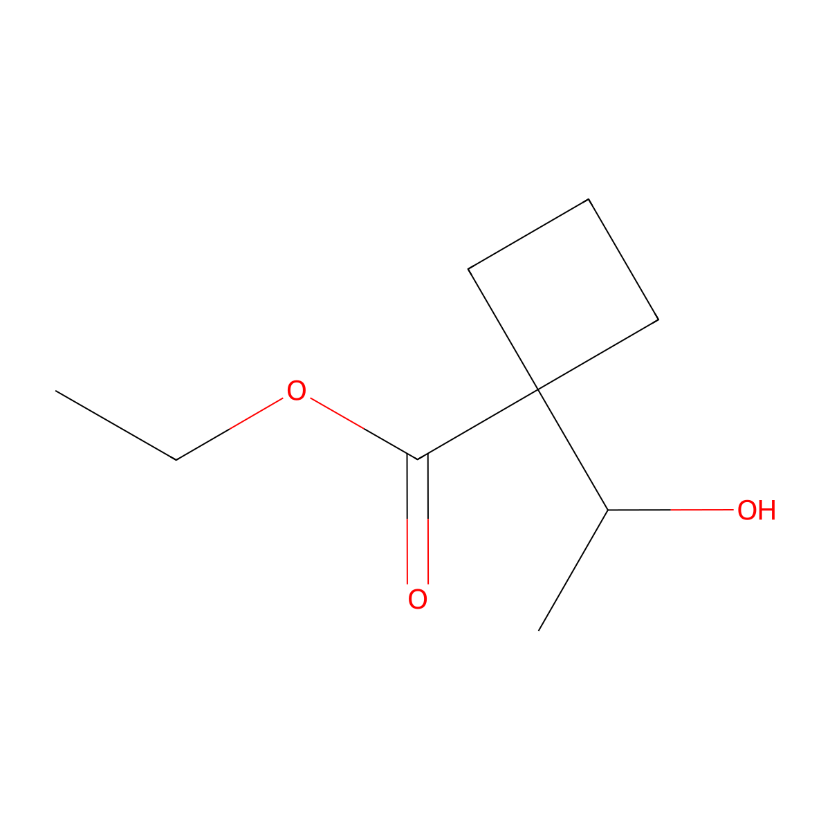 Ethyl 1-(1-hydroxyethyl)cyclobutane-1-carboxylate molecular structure, CAS 2411221-72-0