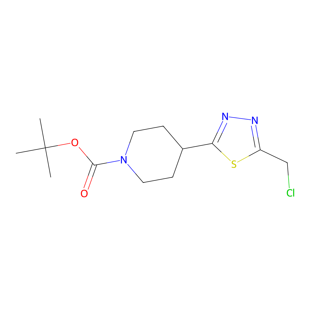 Tert-butyl 4-[5-(chloromethyl)-1,3,4-thiadiazol-2-yl]piperidine-1-carboxylate molecular structure, CAS 2411230-41-4