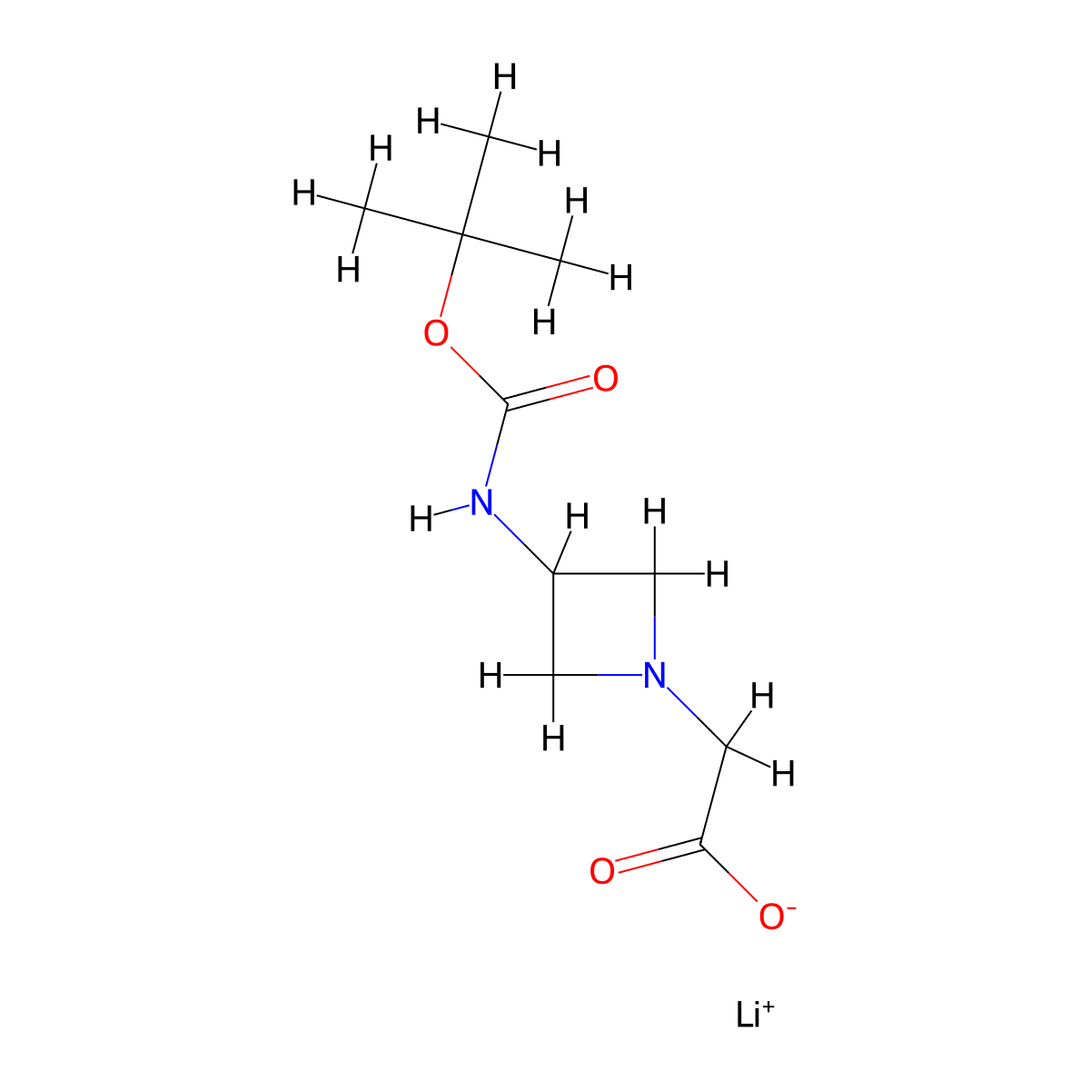 Lithium(1+) 2-(3-{[(tert-butoxy)carbonyl]amino}azetidin-1-yl)acetate molecular structure, CAS 2411238-02-1