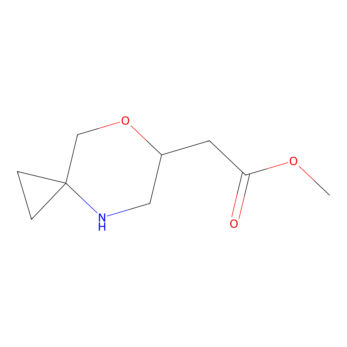 Methyl 2-{7-oxa-4-azaspiro[2.5]octan-6-yl}acetate molecular structure, CAS 2411238-07-6