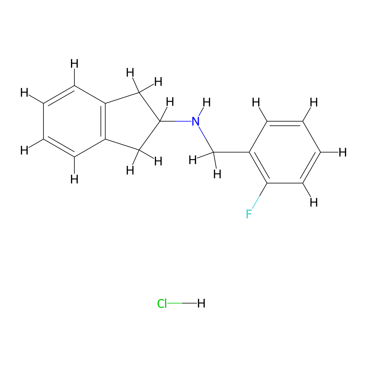 N-[(2-fluorophenyl)methyl]-2,3-dihydro-1H-inden-2-amine hydrochloride molecular structure, CAS 2411238-27-0