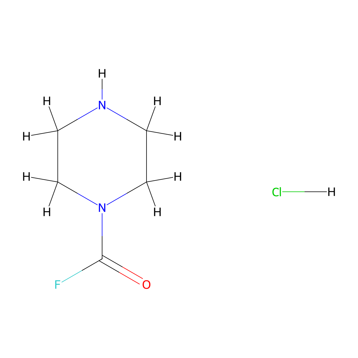 Piperazine-1-carbonyl fluoride hydrochloride molecular structure, CAS 2411239-01-3