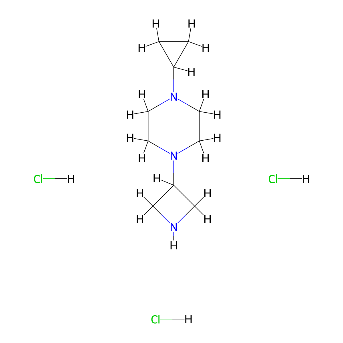 1-(Azetidin-3-yl)-4-cyclopropylpiperazine trihydrochloride molecular structure, CAS 2411240-89-4