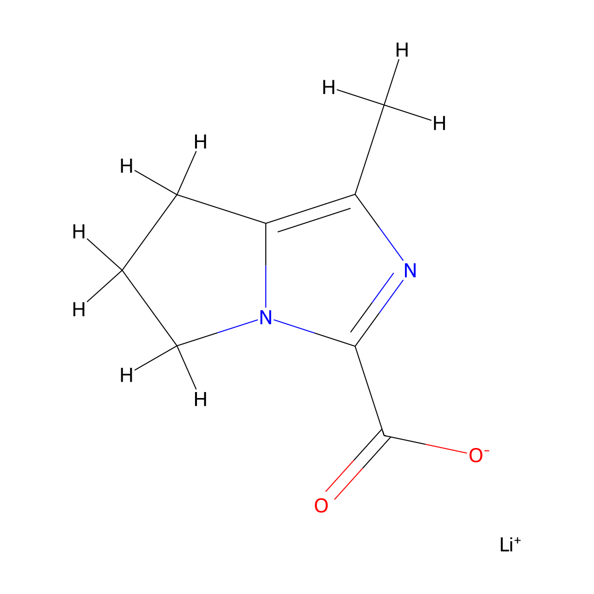 lithium(1+) 1-methyl-5H,6H,7H-pyrrolo[1,2-c]imidazole-3-carboxylate molecular structure, CAS 2411242-10-7