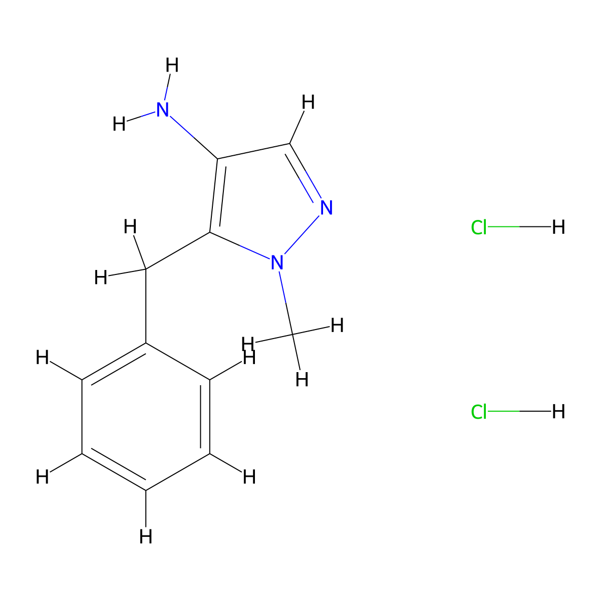 5-benzyl-1-methyl-1H-pyrazol-4-amine dihydrochloride molecular structure, CAS 2411246-42-7