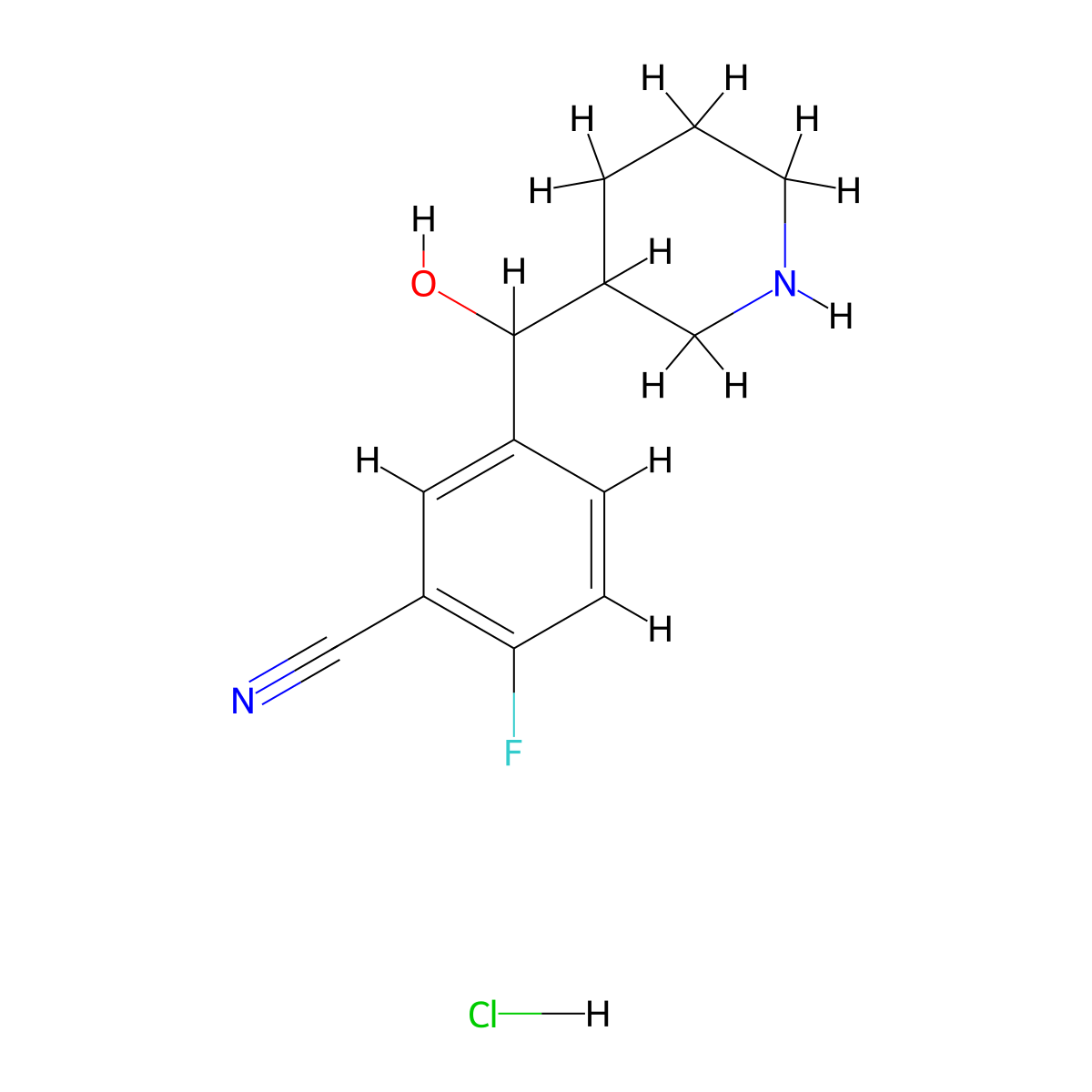 2-Fluoro-5-[hydroxy(piperidin-3-yl)methyl]benzonitrilehydrochloride molecular structure, CAS 2411250-02-5