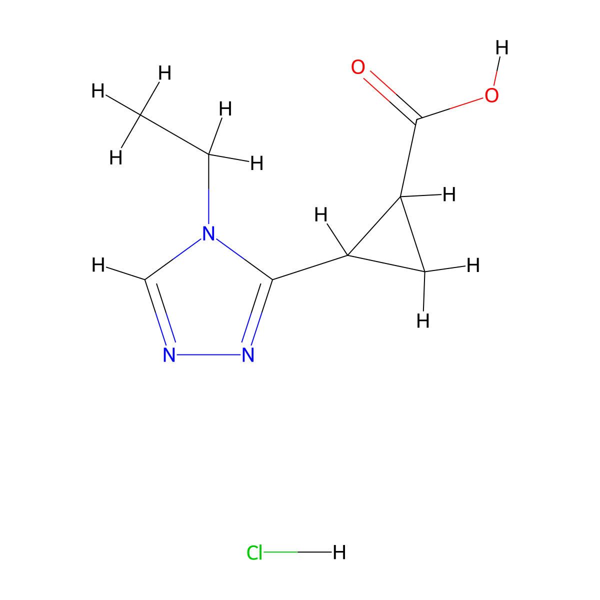 2-(4-ethyl-4H-1,2,4-triazol-3-yl)cyclopropane-1-carboxylic acid hydrochloride molecular structure, CAS 2411252-07-6