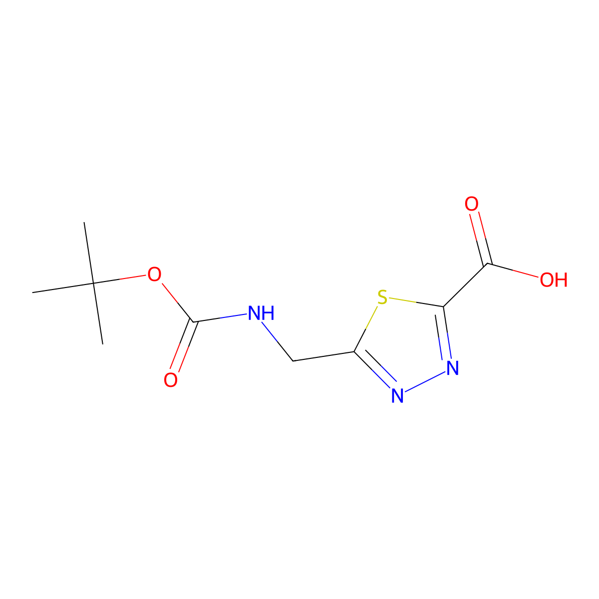 5-(1,1-Dimethylethoxy)carbonylaminomethyl-1,3,4-thiadiazole-2-carboxylic acid molecular structure, CAS 2411252-68-9