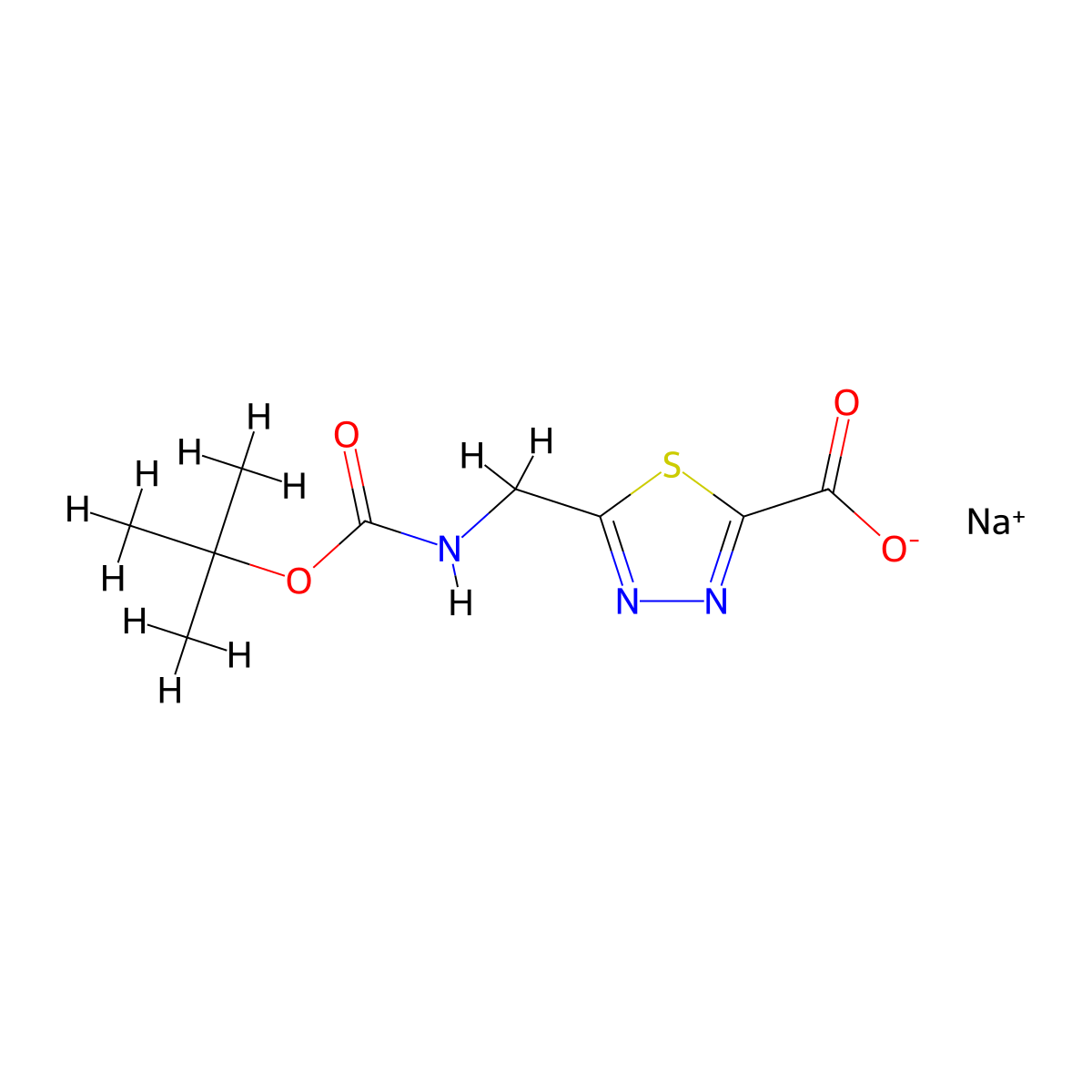 Sodium5-({[(tert-butoxy)carbonyl]amino}methyl)-1,3,4-thiadiazole-2-carboxylate molecular structure, CAS 2411252-69-0