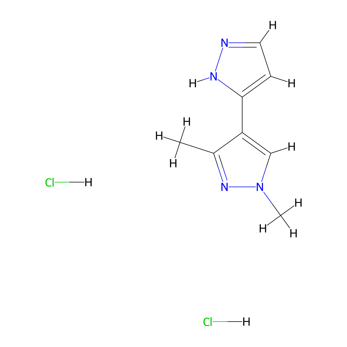 1',3'-dimethyl-1H,1'H-3,4'-bipyrazole dihydrochloride molecular structure, CAS 2411256-68-1