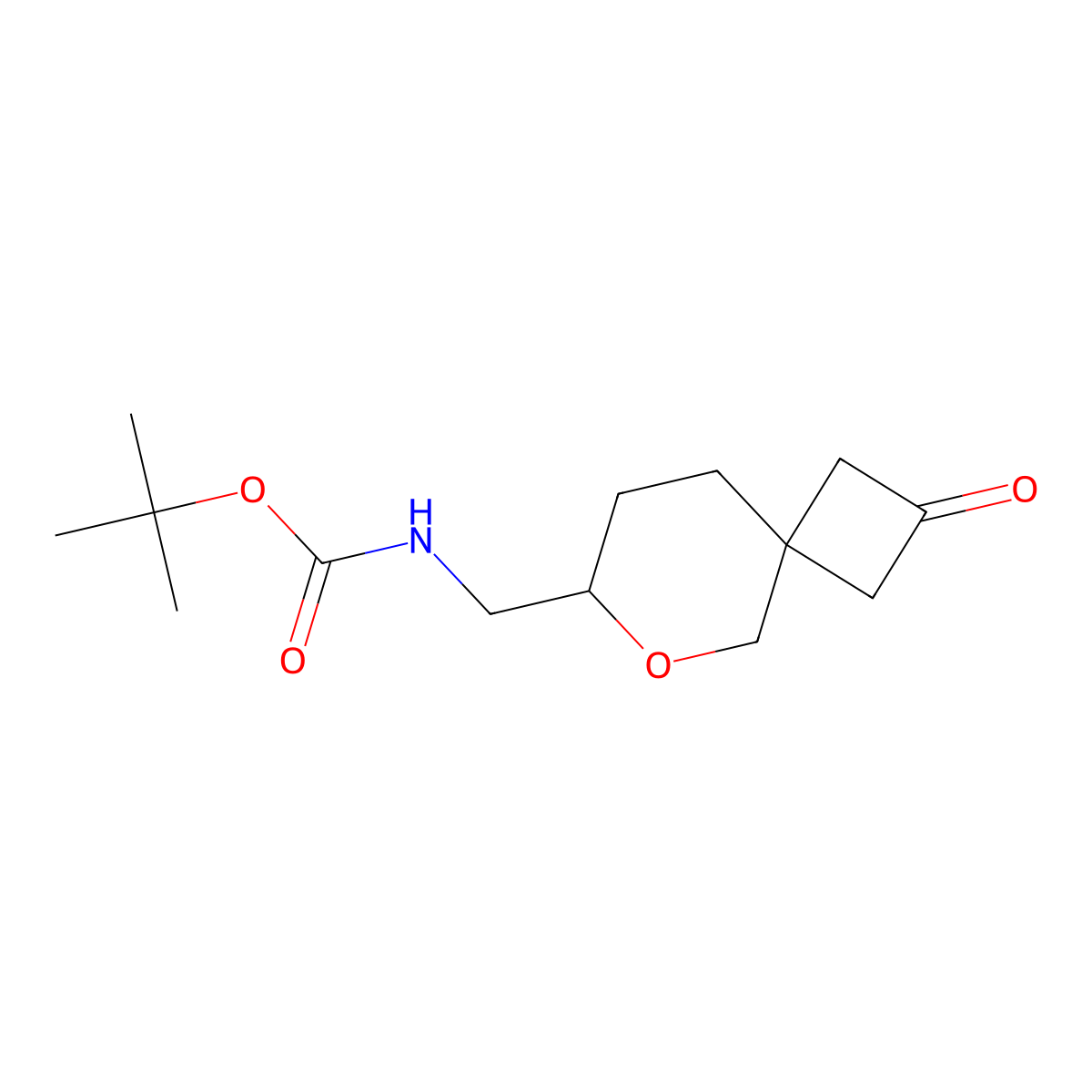 tert-butyl N-((2-oxo-6-oxaspiro(3.5)nonan-7-yl)methyl)carbamate molecular structure, CAS 2411256-70-5