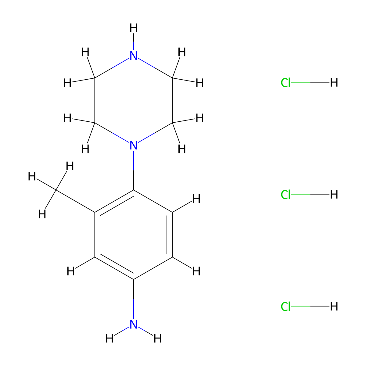3-Methyl-4-(piperazin-1-yl)aniline trihydrochloride molecular structure, CAS 2411257-50-4