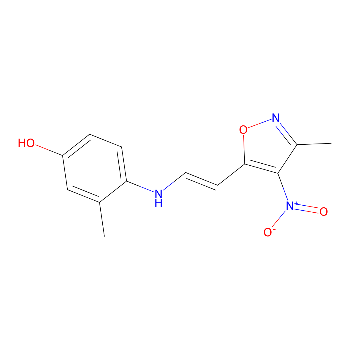 3-Methyl-4-{[2-(3-methyl-4-nitro-5-isoxazolyl)vinyl]amino}benzenol molecular structure, CAS 241126-94-3