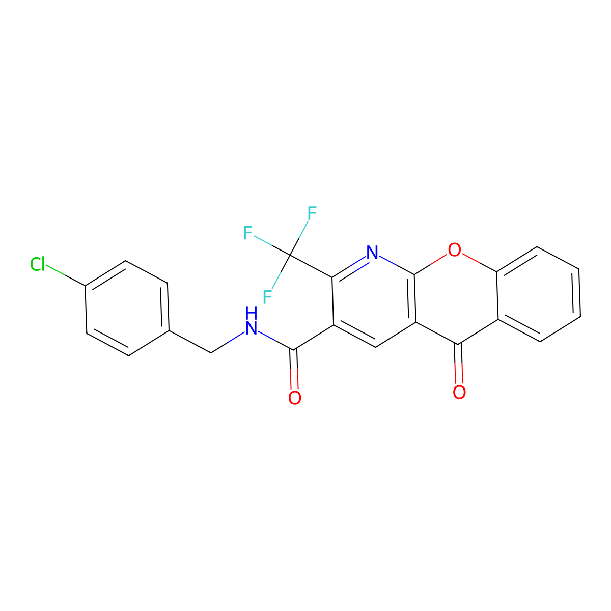 N-(4-chlorobenzyl)-5-oxo-2-(trifluoromethyl)-5H-chromeno[2,3-b]pyridine-3-carboxamide molecular structure, CAS 241126-97-6