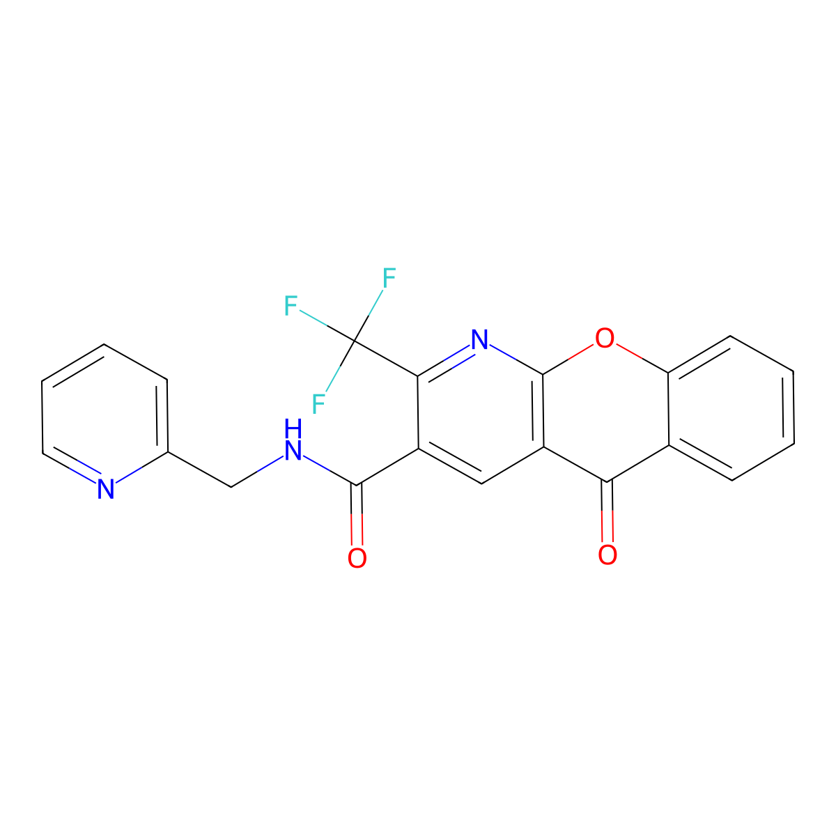 5-oxo-N-(2-pyridinylmethyl)-2-(trifluoromethyl)-5H-chromeno[2,3-b]pyridine-3-carboxamide molecular structure, CAS 241126-98-7