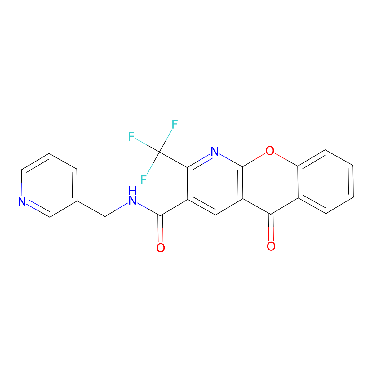 5-oxo-N-(3-pyridinylmethyl)-2-(trifluoromethyl)-5H-chromeno[2,3-b]pyridine-3-carboxamide molecular structure, CAS 241126-99-8