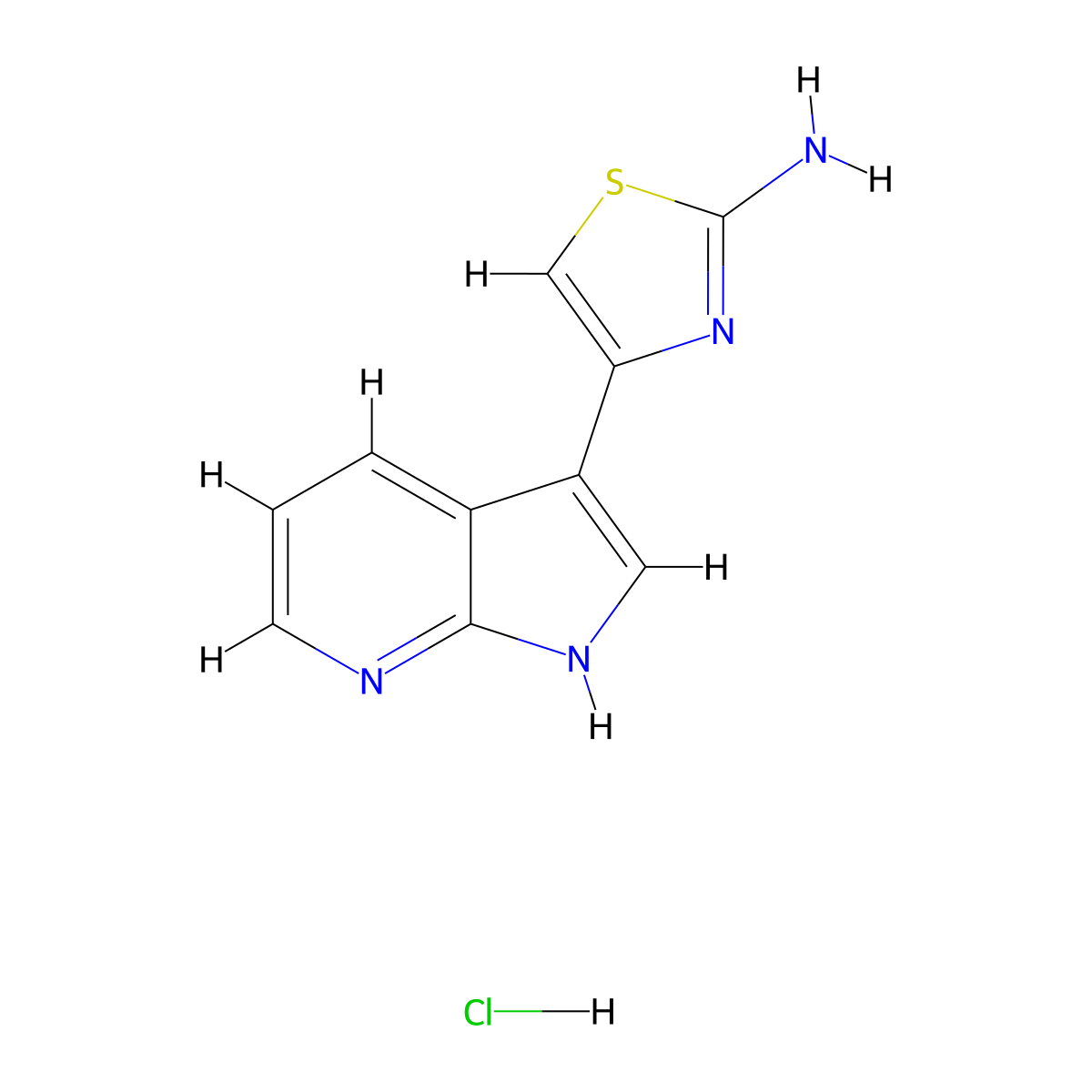 4-{1H-pyrrolo[2,3-b]pyridin-3-yl}-1,3-thiazol-2-aminehydrochloride molecular structure, CAS 2411261-65-7