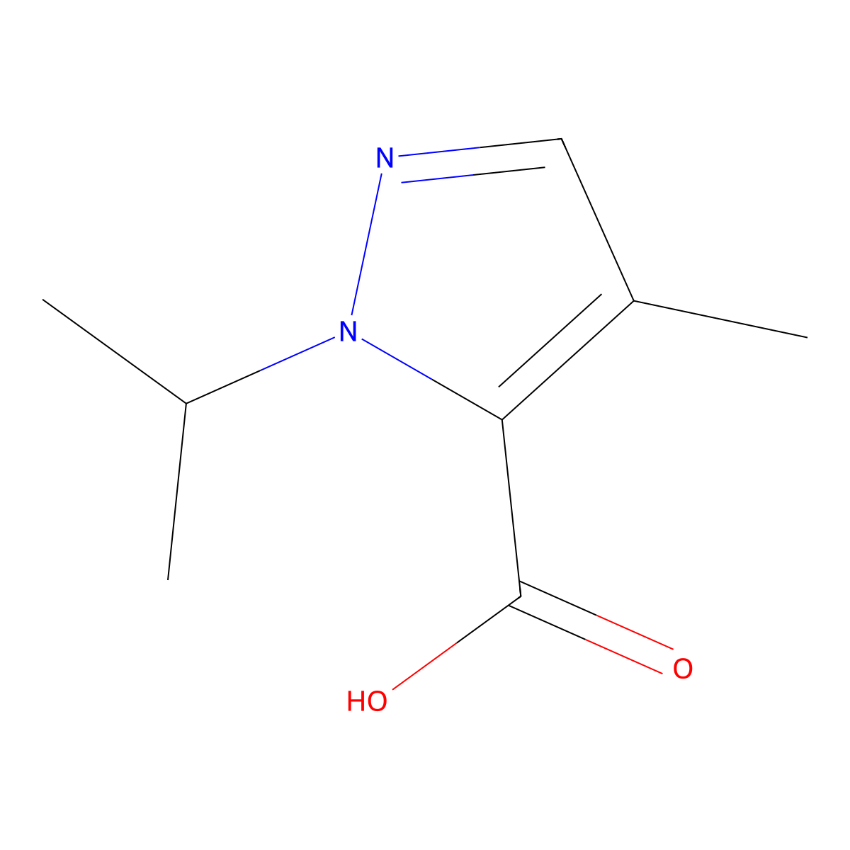 4-methyl-1-(propan-2-yl)-1H-pyrazole-5-carboxylic acid molecular structure, CAS 2411261-99-7