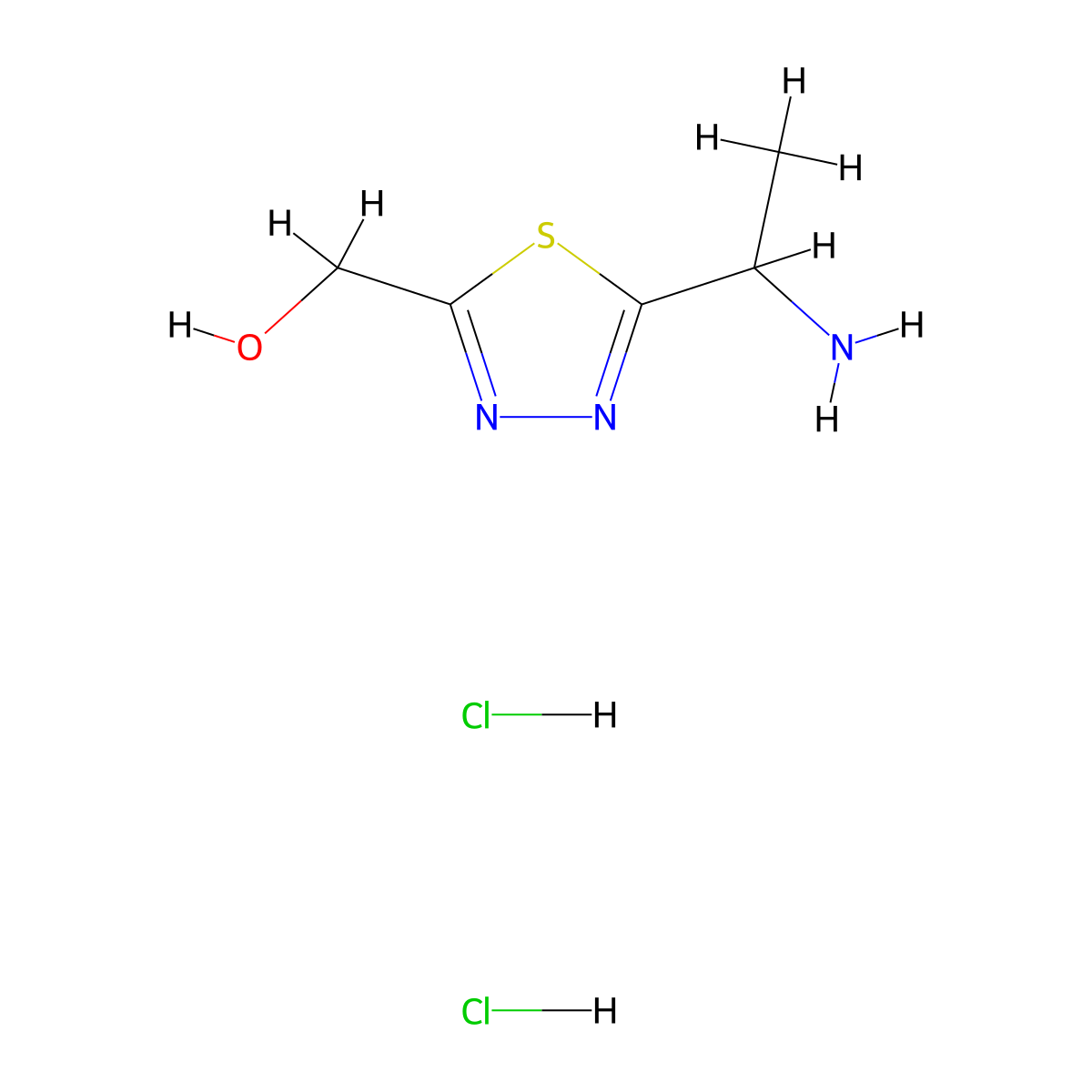 [5-(1-Aminoethyl)-1,3,4-thiadiazol-2-yl]methanol dihydrochloride molecular structure, CAS 2411262-20-7