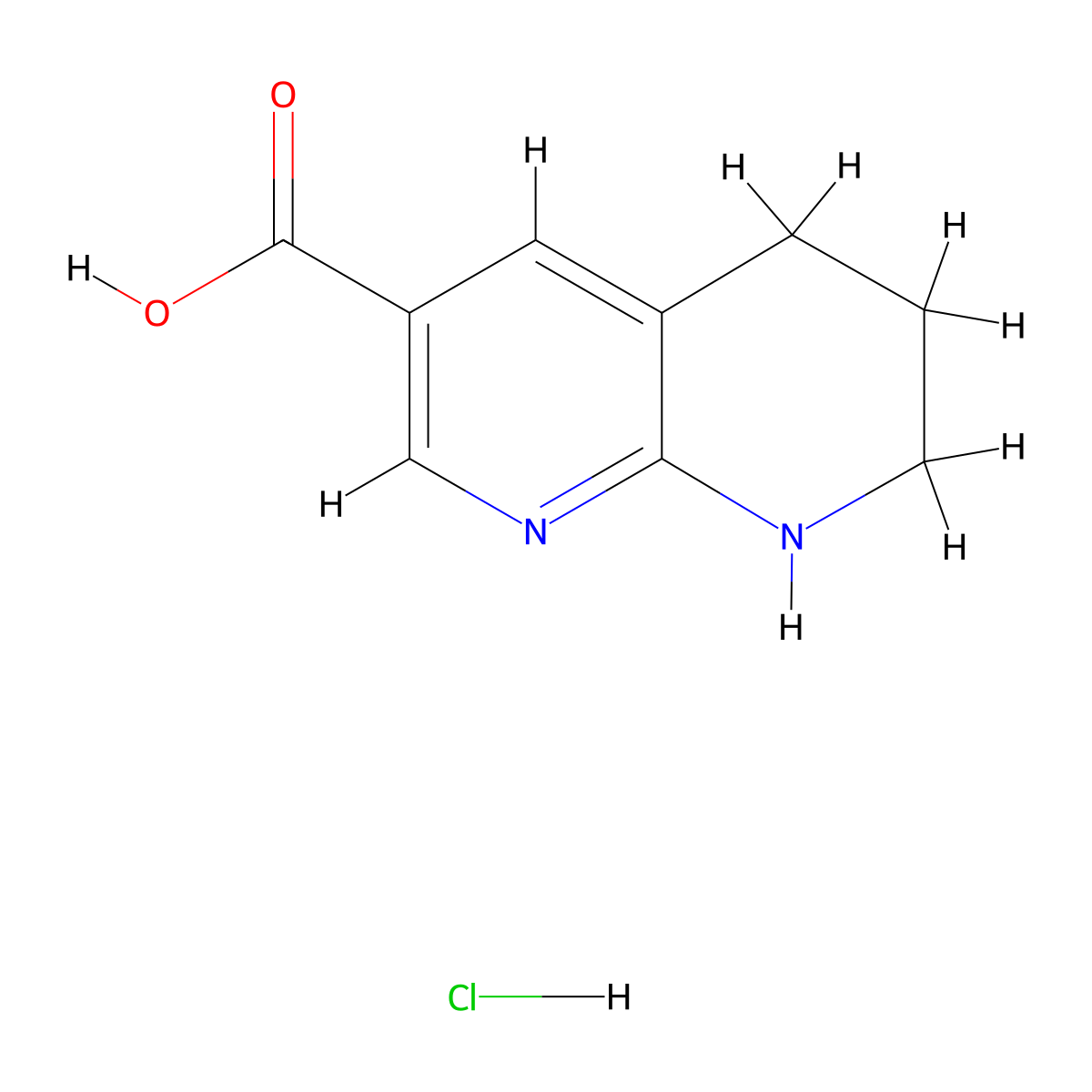 5,6,7,8-Tetrahydro-1,8-naphthyridine-3-carboxylic acid hydrochloride molecular structure, CAS 2411263-64-2