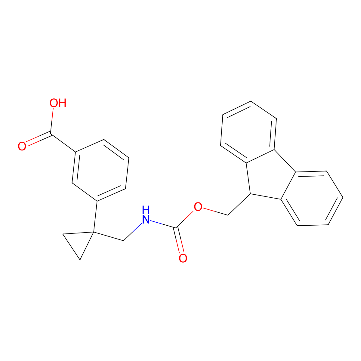 3-[1-[(9H-Fluoren-9-ylmethoxycarbonylamino)methyl]cyclopropyl]benzoic acid molecular structure, CAS 2411264-22-5